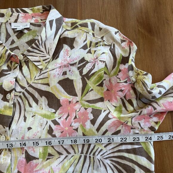 J. Jill Love Linen Shirt Blouse Button Down Size XL P Long Sleeve Floral Print - Picture 13 of 14